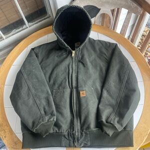 Carhartt Jacket J130 MOS XL Moss Green Canvas Workwear Full Zip Hoodie Y2K EUC!!